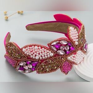 Elegant Pink Beaded Headband